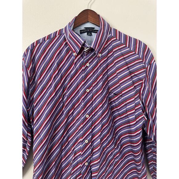 Vintage Tommy Hilfiger Striped Dress Shirt Y2k sz Large - Picture 2 of 5
